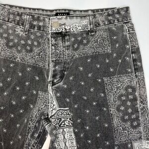 boohooMAN Mens Bandana Patchwork Print Slim Jeans Black White Paisley 31x28